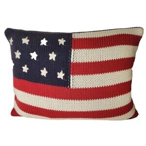 Ralph Lauren American Flag Hand Embroidered Knit Pillow 12x16